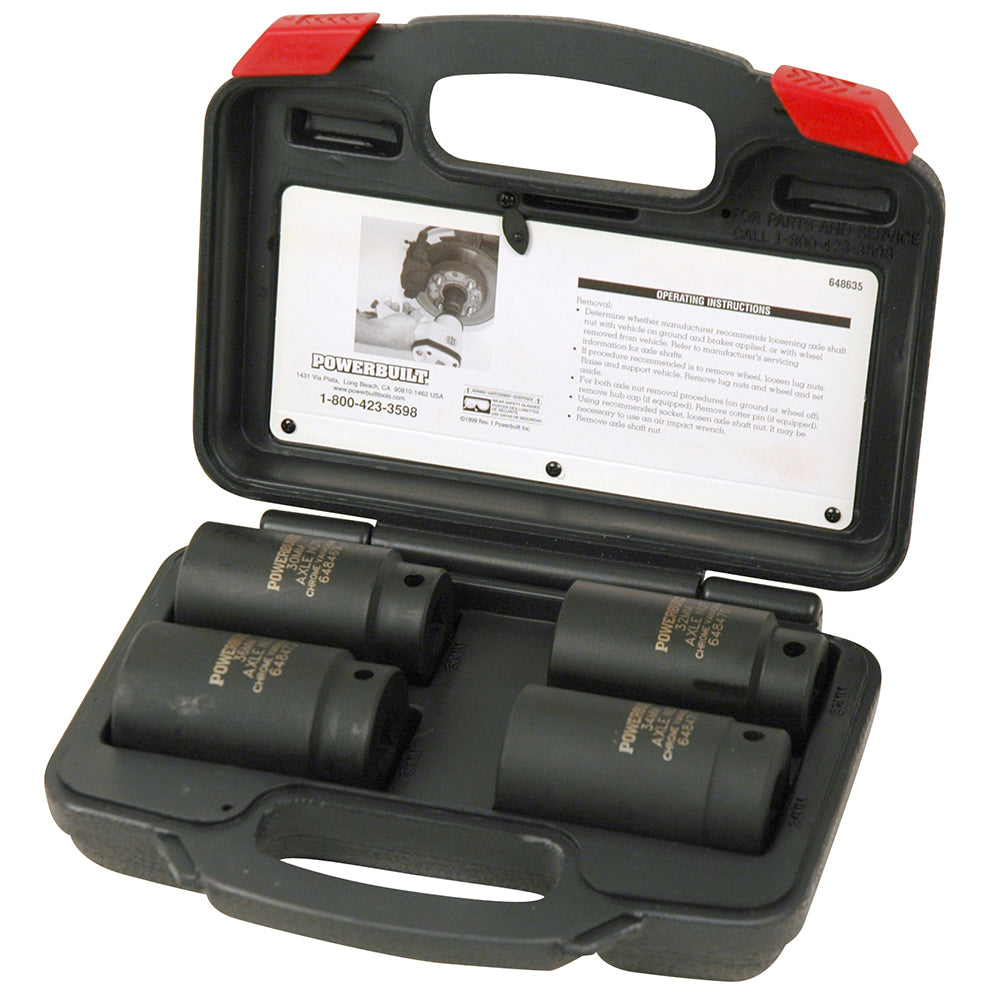 Powerbuilt 1/2in Dr 4pc 6pt Axle Nut Socket Set
