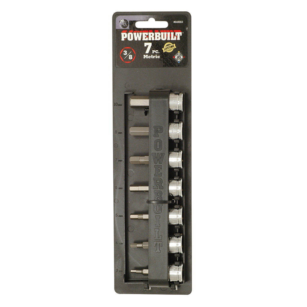 Powerbuilt 3/8in Dr 7pc Metric Male Hex Socket Set