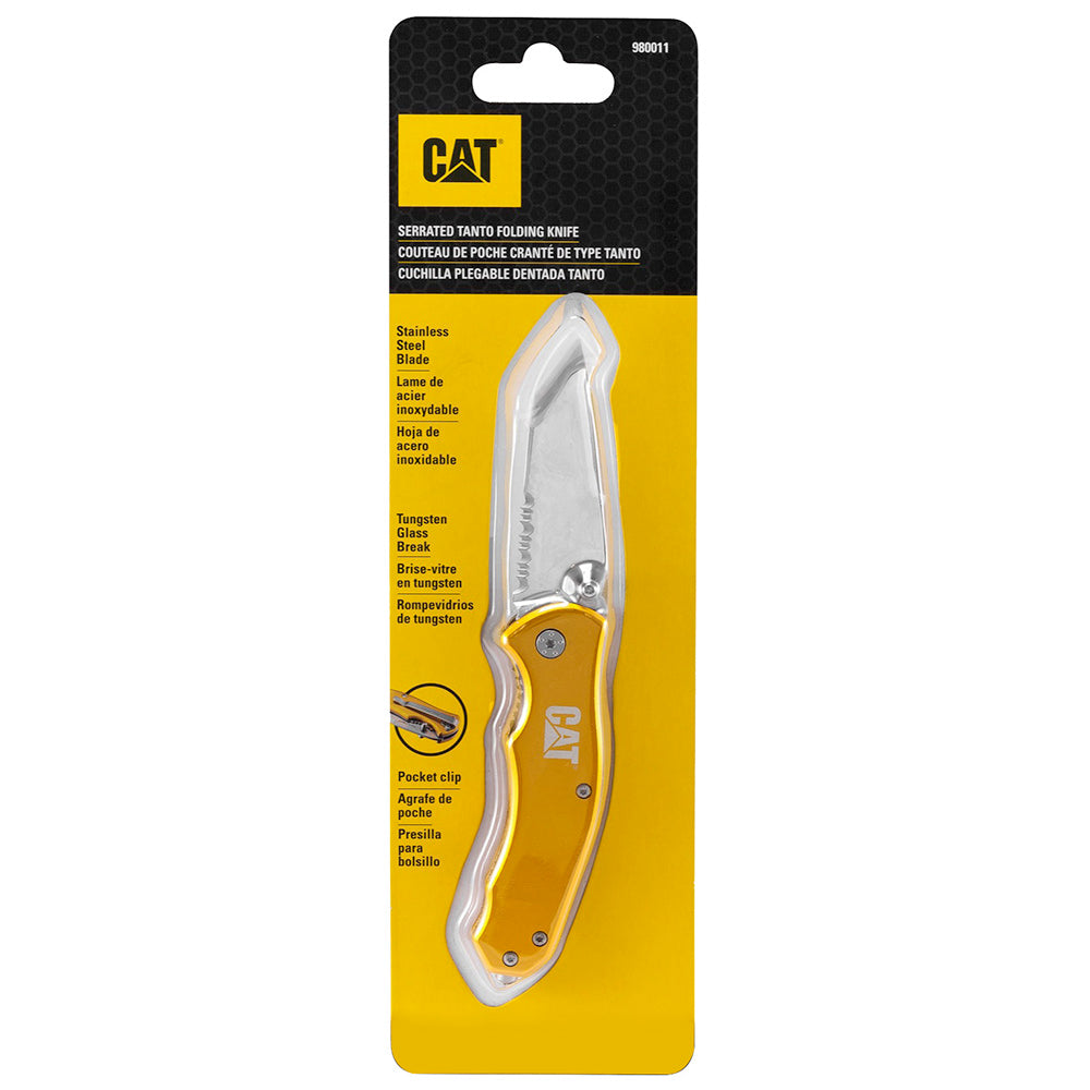 Cat 165mm Serrated Tanto Blade Folding Knife with Glass Break