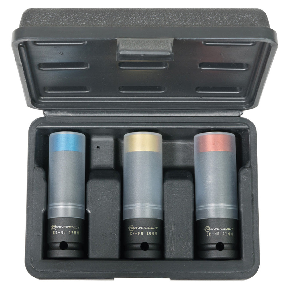 Powerbuilt 1/2in Dr 3pc Metric Deep Impact Wheel Nut Socket Set