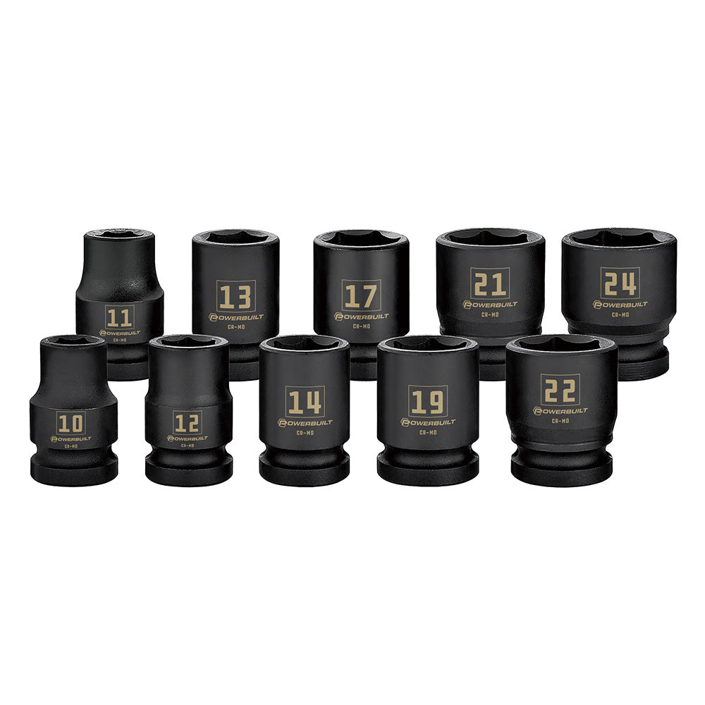 Powerbuilt 1/2in Dr 10pc Metric Impact Socket Set