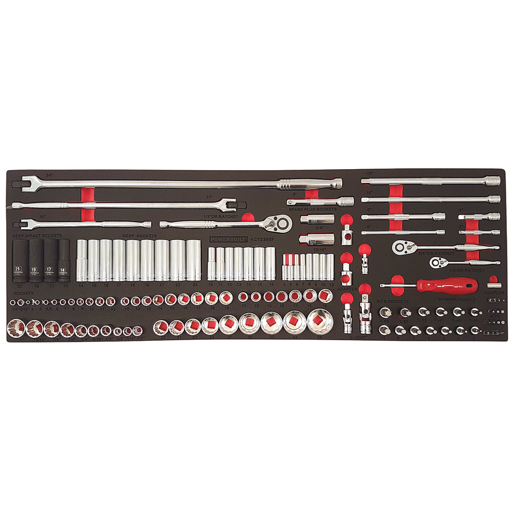 Powerbuilt 125pc 1/4Dr, 3/8Dr, 1/2Dr Socket Set and Accessories Tray