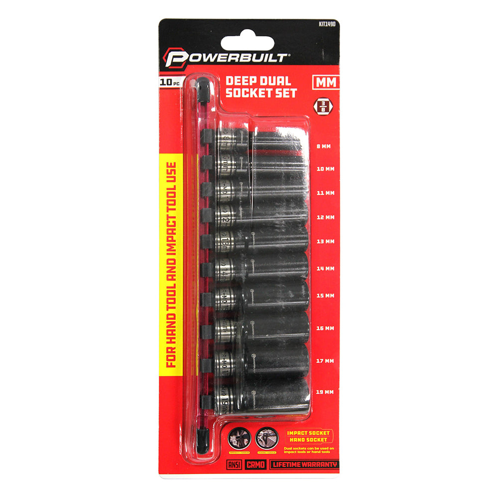 Powerbuilt 3/8in Dr 10pc Metric Deep Dual Impact Socket Set