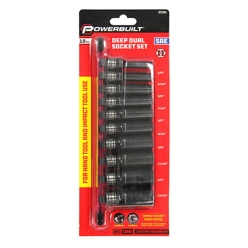 Powerbuilt 3/8in Dr 10pc Imperial Deep Dual Impact Socket Set