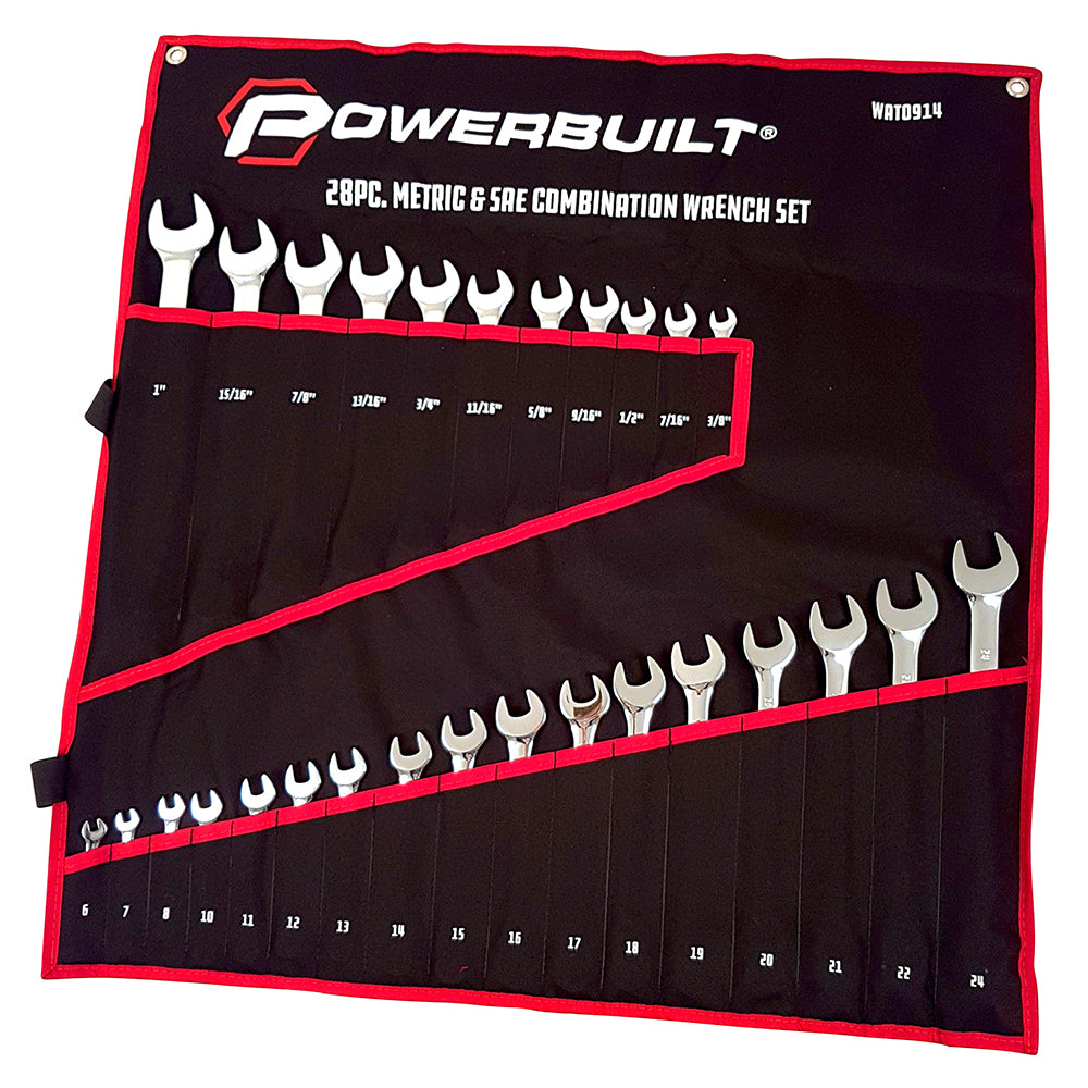 Powerbuilt 28pc Combination Ring and Open-End Spanner Set – mirror polished