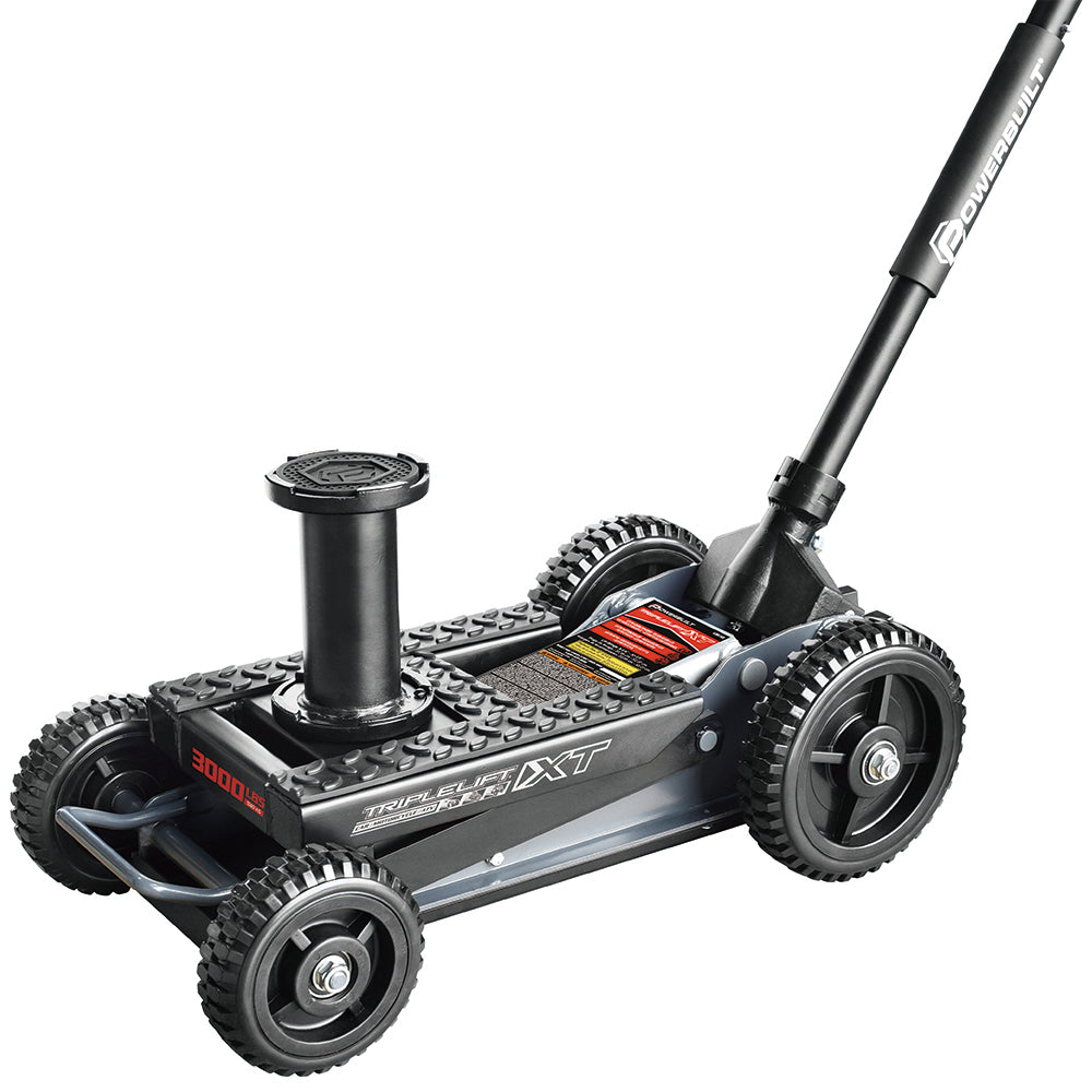 Powerbuilt 1.5 Ton / 1,360kg Big Wheel Triple Lift Garage Jack