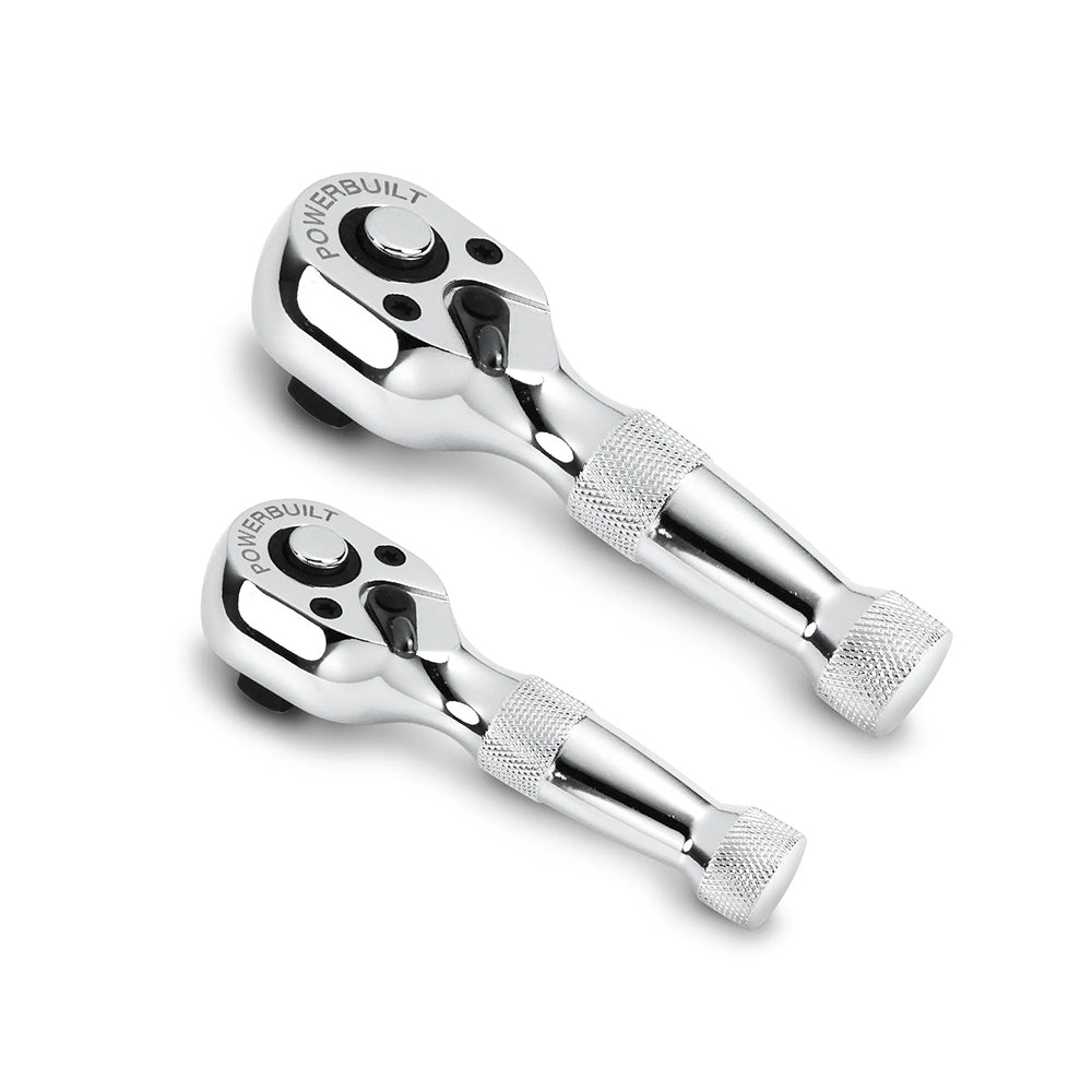 Powerbuilt 2pc 1/4in Dr & 3/8in Dr Stubby Ratchet Set