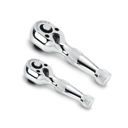 Powerbuilt 2pc 1/4in Dr & 3/8in Dr Stubby Ratchet Set