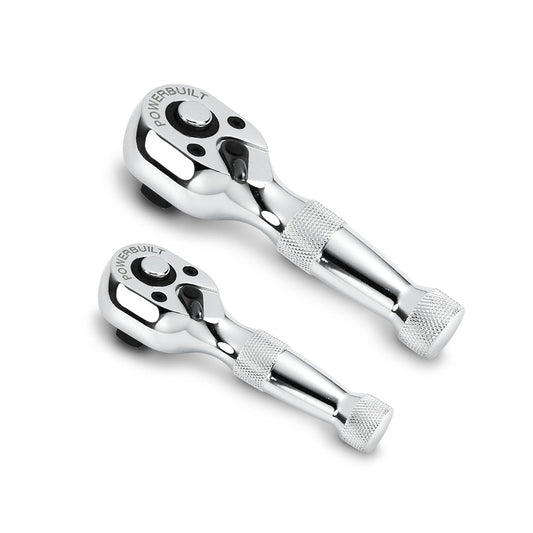 Powerbuilt 2pc 1/4in Dr & 3/8in Dr Stubby Ratchet Set