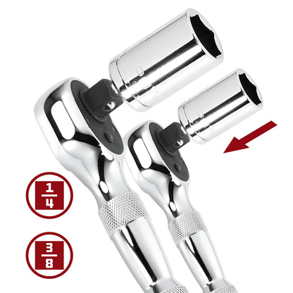 Powerbuilt 2pc 1/4in Dr & 3/8in Dr Stubby Ratchet Set