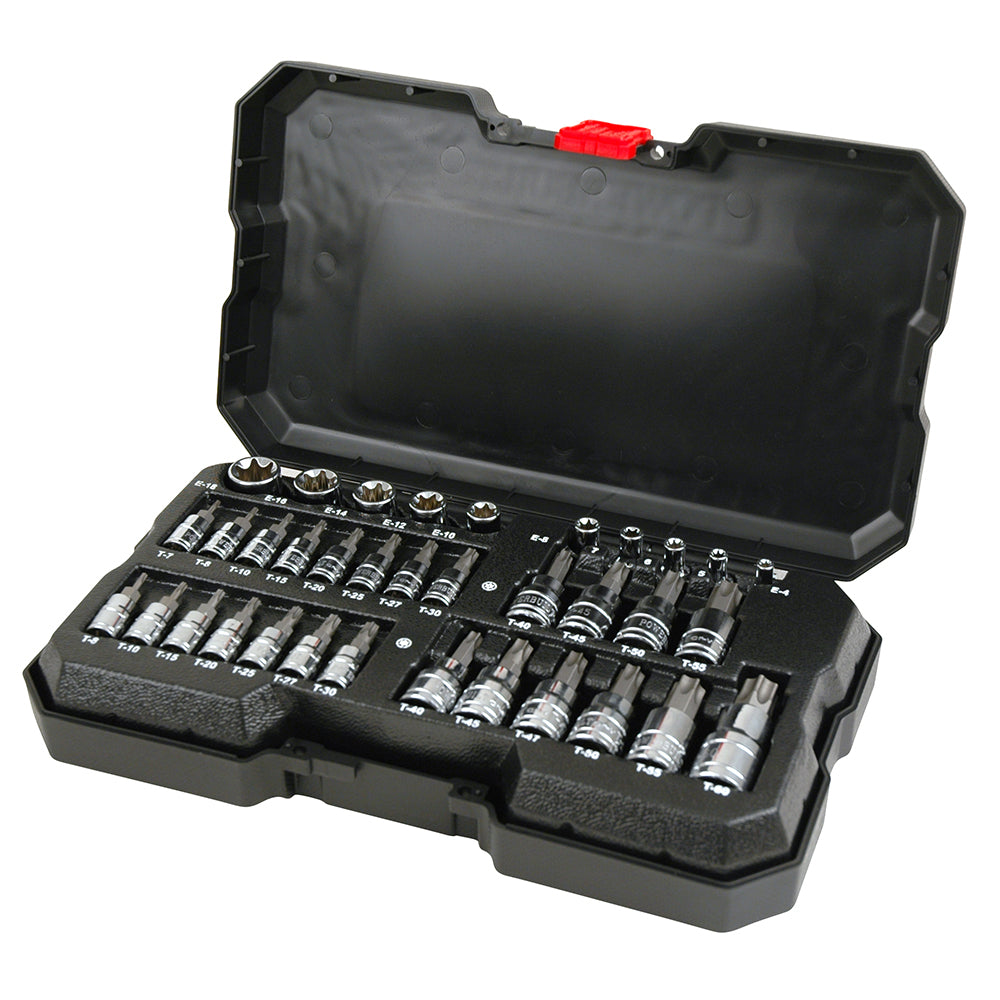 Powerbuilt 1/4in, 3/8in, 1/2in Dr 35pc Male & Female Torx Socket Set