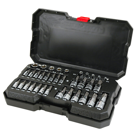 Powerbuilt 1/4in, 3/8in, 1/2in Dr 35pc Male & Female Torx Socket Set