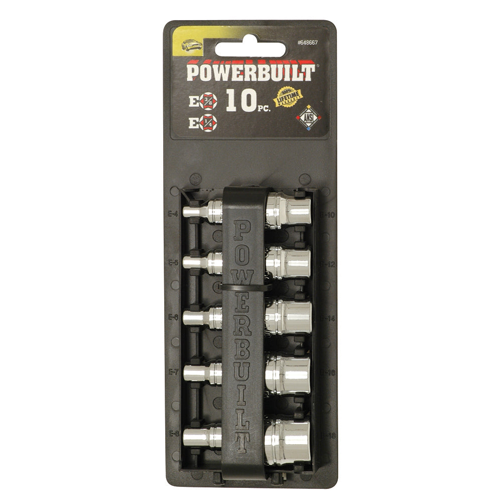 Powerbuilt 1/4in Dr, 3/8in Dr 10pc Female Torx Socket Set