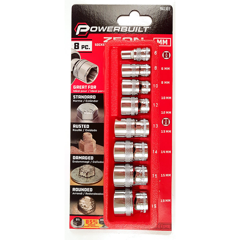 Powerbuilt 1/4in Dr , 3/8in Dr 8pc Metric ZEON Socket Set