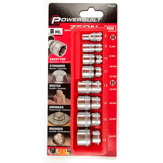 Powerbuilt 1/4in Dr , 3/8in Dr 8pc Metric ZEON Socket Set