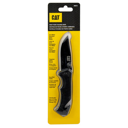 Cat 200mm Drop-Point Folding Knife with Glass Break and Belt Cutter