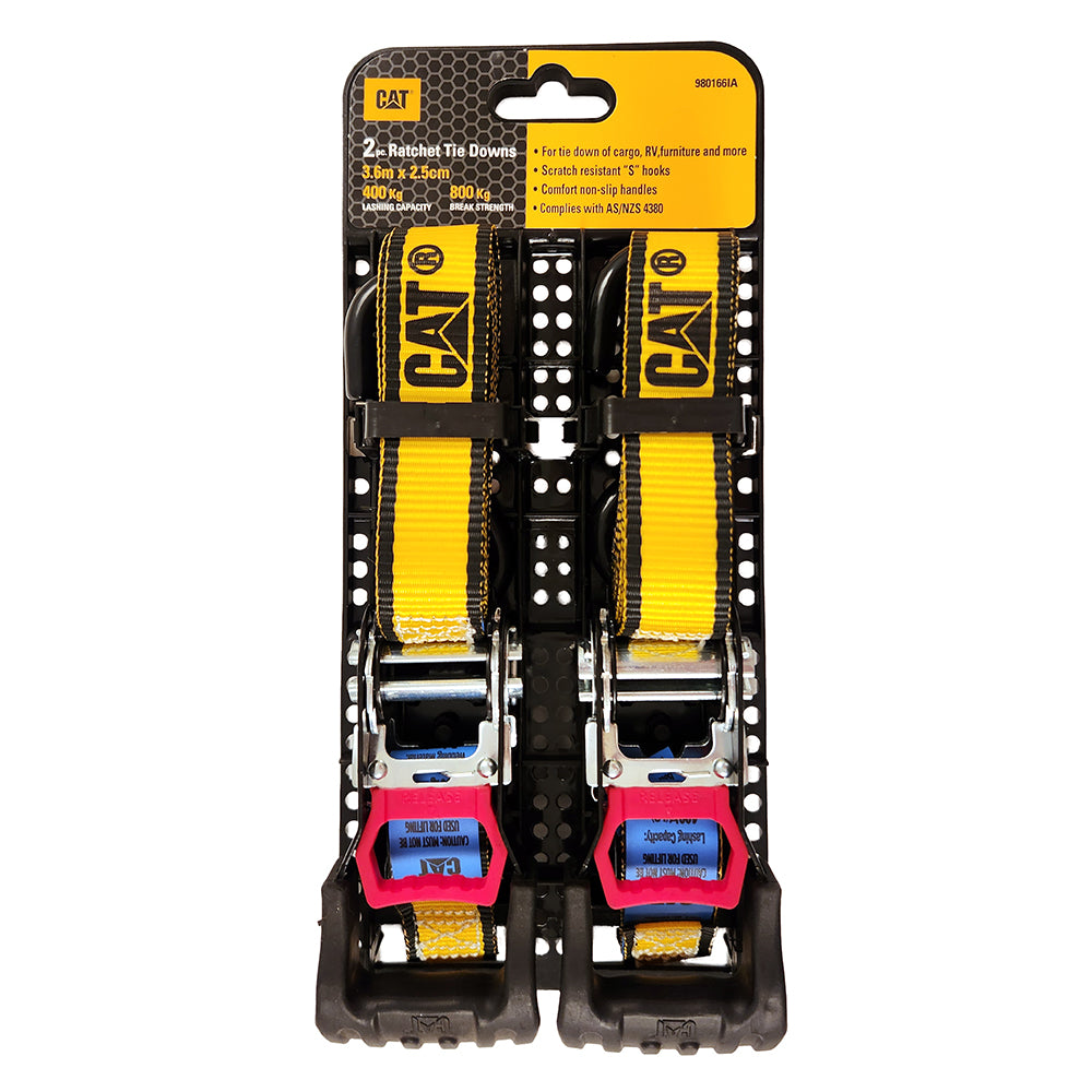 Cat 3.6M x 25mm, 2pk Ratchet Tie-Down Strap - 400KG