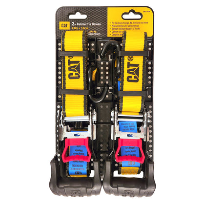 Cat 4.8M x 38mm, 2pk Ratchet Tie-Down Strap - 1,020KG