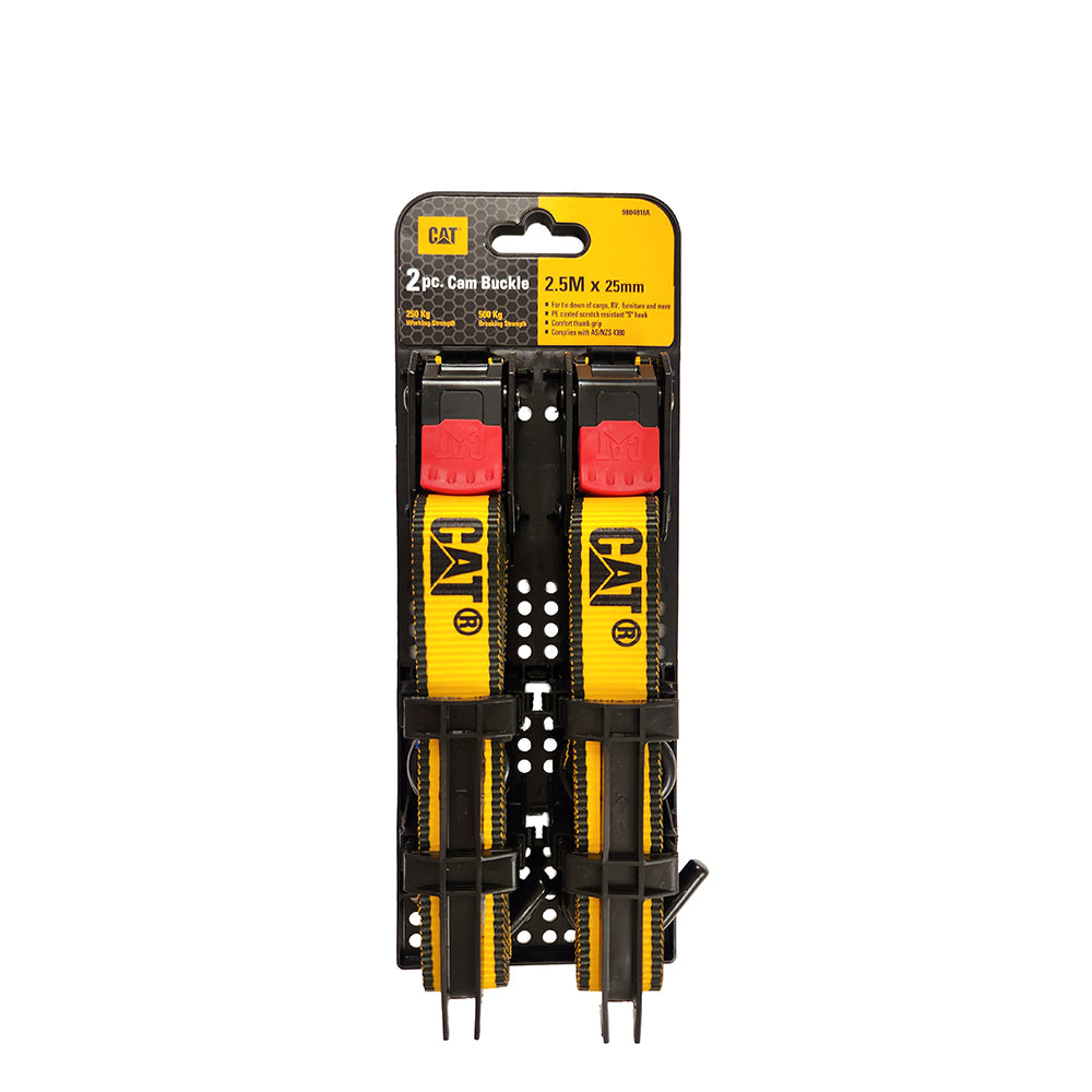 Cat 2.5M x 25mm, 2pk Cam Buckle Tie-Down Straps - 250KG