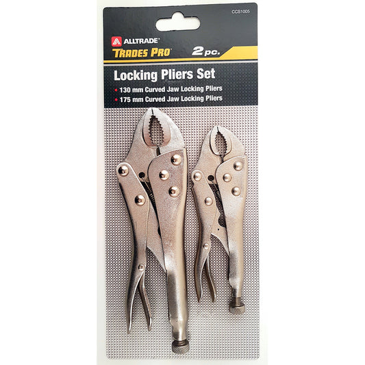 Trades Pro 2pc Pack 130mm/5-1/4in & 175mm/7in Curved Jaw Locking Plier Set