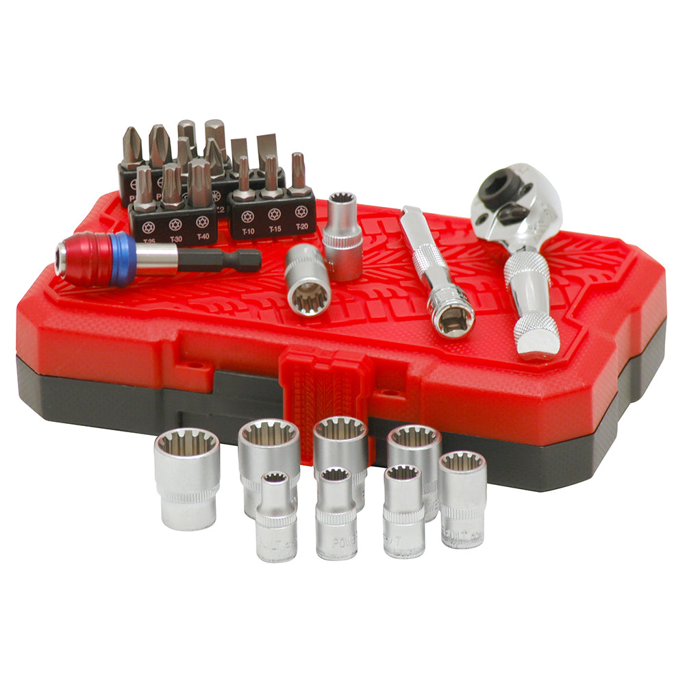 Powerbuilt 1/4in & Bit Dual Dr 28pc Spline Socket Set