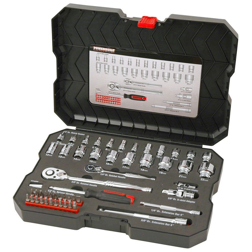 Powerbuilt 1/4in Dr, 3/8in Dr 53pc Metric Socket Set