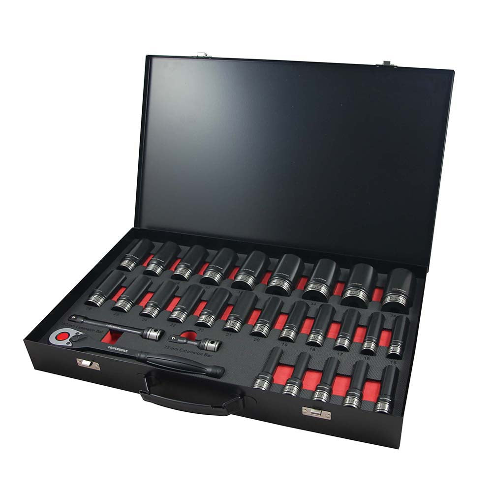 Powerbuilt 1/2in Dr 30pc 6pt Metric Deep Dual Impact Socket Sets