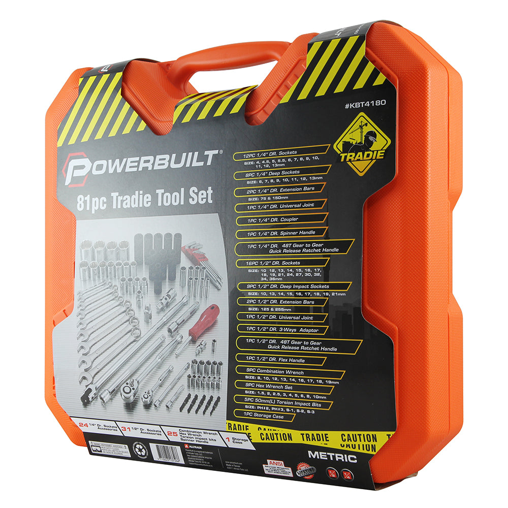 Powerbuilt 1/4in Dr, 1/2in Dr 81pc Metric Tradie Tool Set