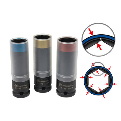 Powerbuilt 1/2in Dr 3pc Metric Deep Impact Wheel Nut Socket Set