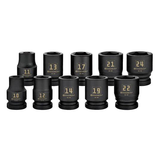 Powerbuilt 1/2in Dr 10pc Metric Impact Socket Set