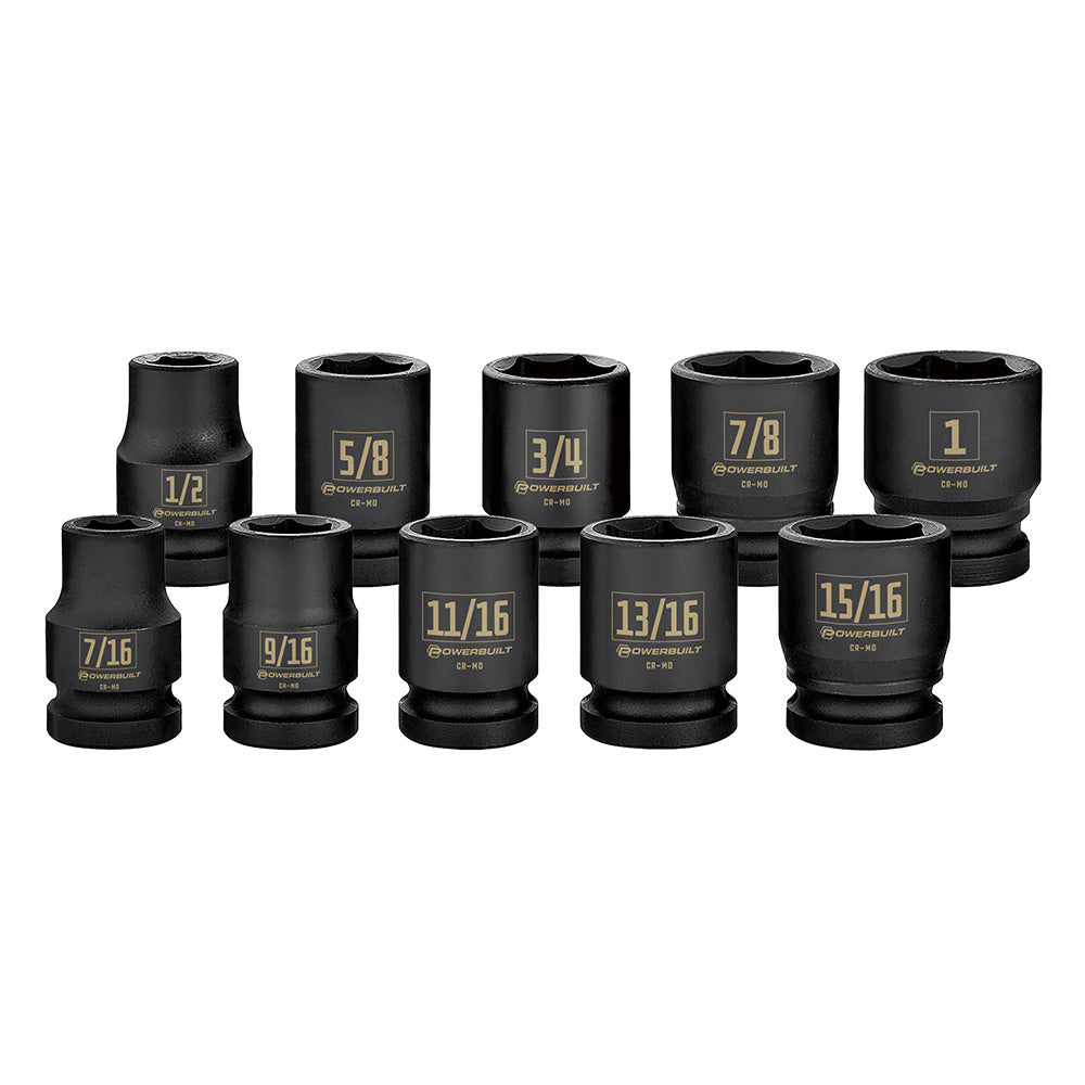 Powerbuilt 1/2in Dr 10pc Imperial Impact Socket Set