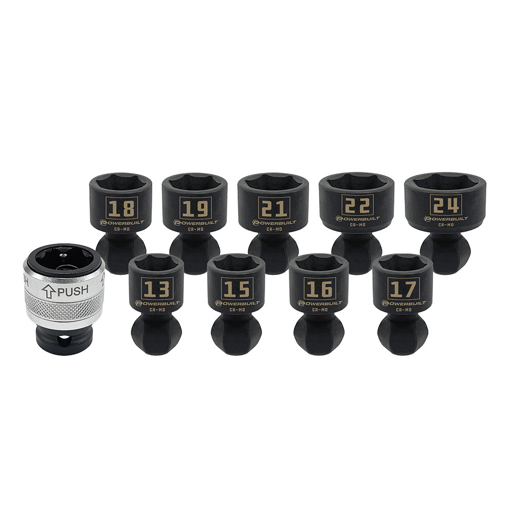 Powerbuilt 1/2in Dr 10pc Quick Change Universal Joint Socket Set