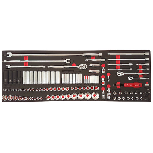 Powerbuilt 125pc 1/4Dr, 3/8Dr, 1/2Dr Socket Set and Accessories Tray