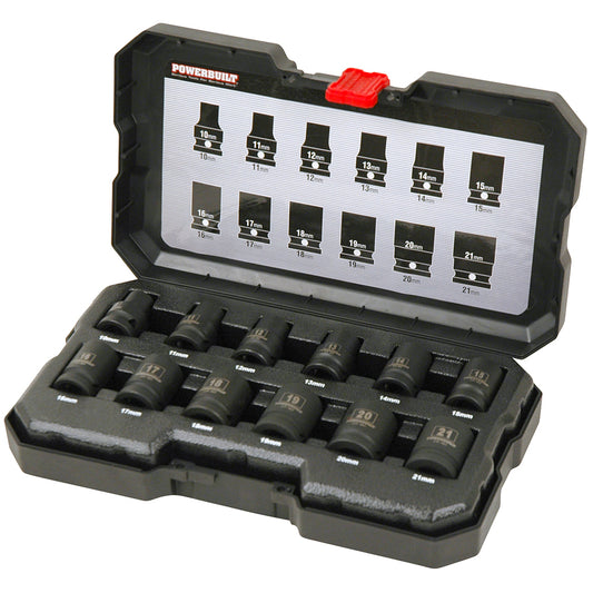 Powerbuilt 1/2in Dr 12pc 6pt Metric Standard Impact Socket Set