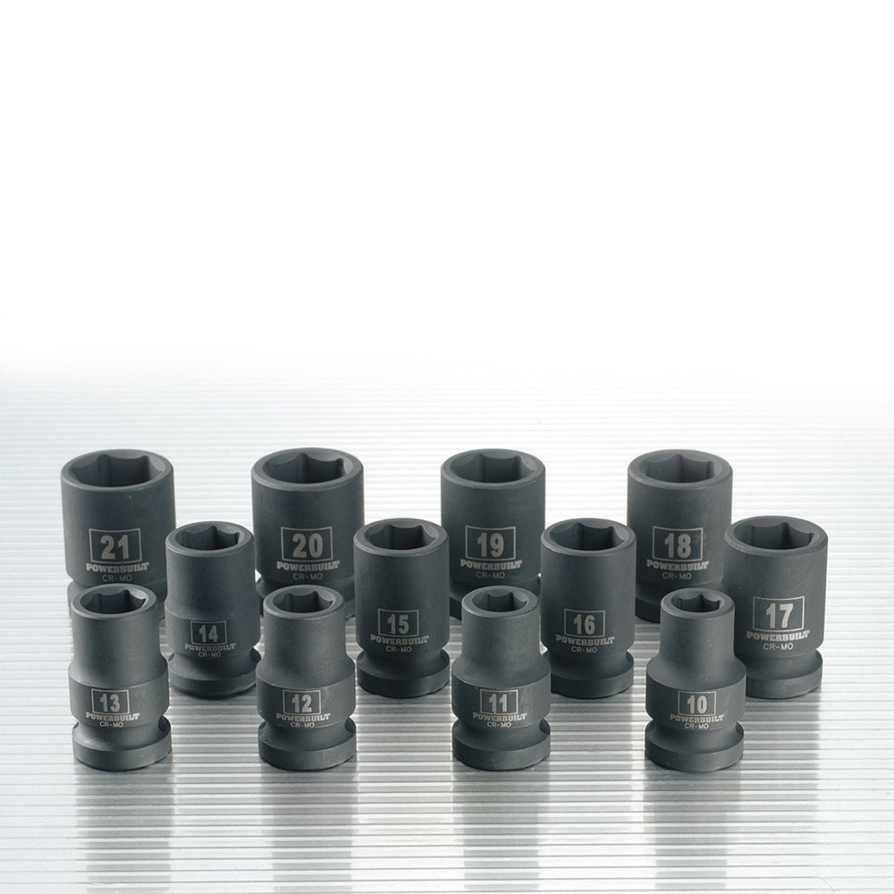 Powerbuilt 1/2in Dr 12pc 6pt Metric Standard Impact Socket Set