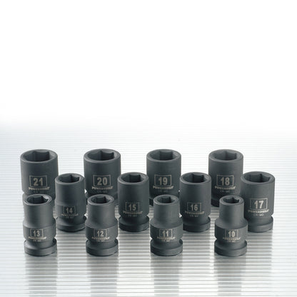 Powerbuilt 1/2in Dr 12pc 6pt Metric Standard Impact Socket Set