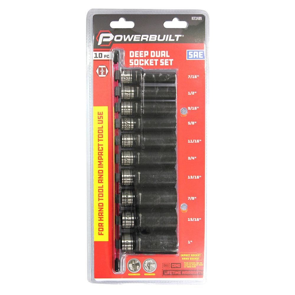 Powerbuilt 1/2in Dr 10pc Imperial Deep Dual Impact Socket Set