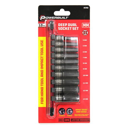 Powerbuilt 1/4in Dr 10pc Metric Deep Dual Impact Socket Set