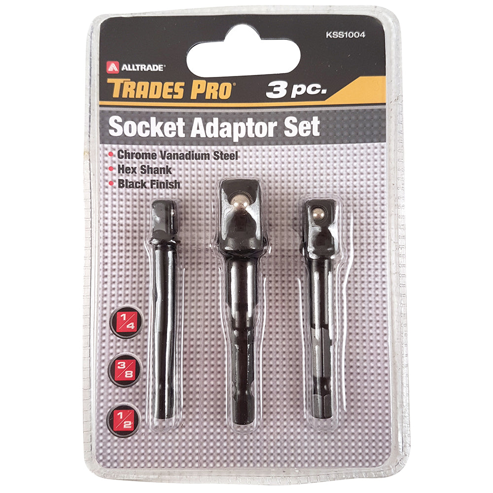Trades Pro 3pc 1/4in, 3/8in, 1/2in Dr Socket Adaptor Set with Shank