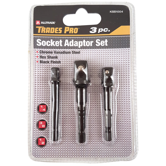 Trades Pro 3pc 1/4in, 3/8in, 1/2in Dr Socket Adaptor Set with Shank
