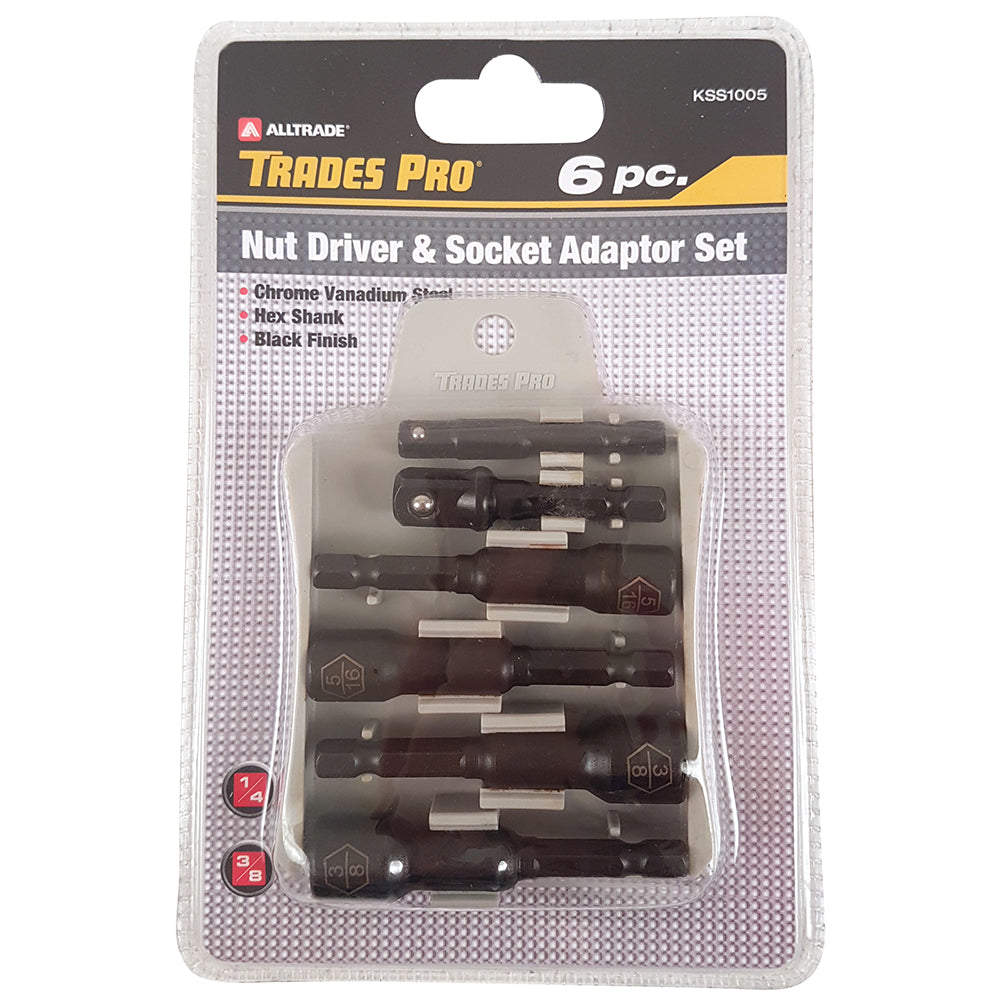 Trades Pro 4pc Nut Driver & 2pc 1/4in, 3/8in Socket Adaptor Set