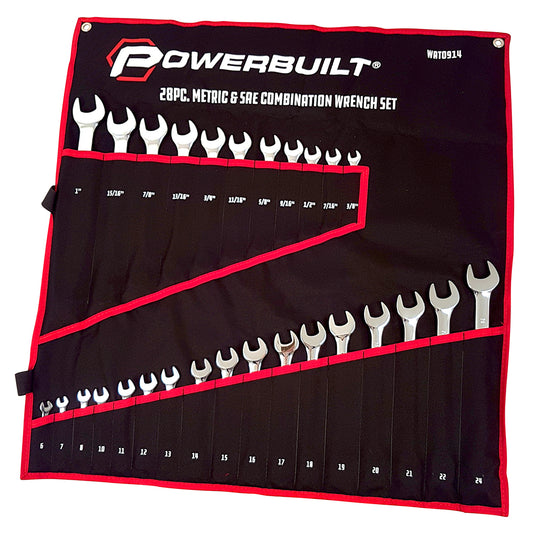 Powerbuilt 28pc Combination Ring and Open-End Spanner Set – mirror polished