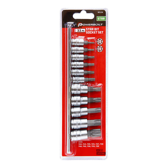 Powerbuilt 1/4in Dr 3/8in Dr 11pc Star / Torx Bit Socket Set