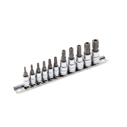 Powerbuilt 1/4in Dr 3/8in Dr 11pc Tamper Proof Star / Torx Bit Socket Set