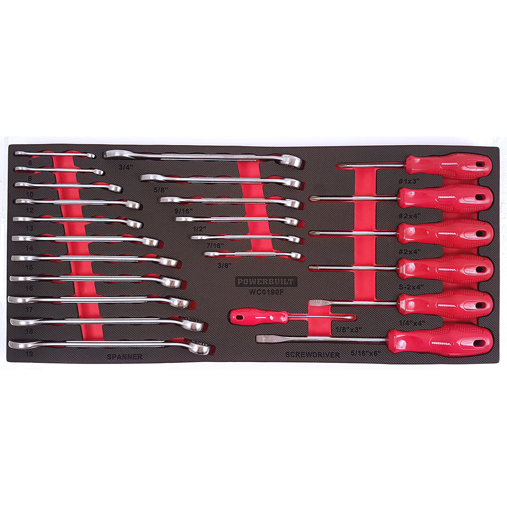 Powerbuilt 25pc Ring and Open End Spanners and Screwdriver Tray