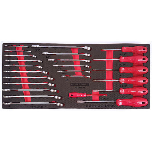 Powerbuilt 25pc Ring and Open End Spanners and Screwdriver Tray