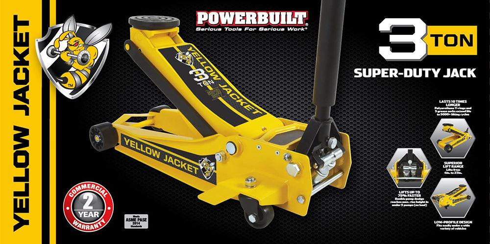 Powerbuilt 3 Ton / 2700kg Professional Super Duty Garage Jack Yellow Jacket
